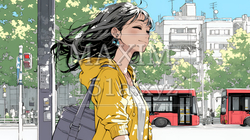 一人旅の旅先、街角で足を止めて道を確かめる若い女性 | 986805-16628