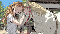 馬の世話をしている若い女性｜9870281-15041