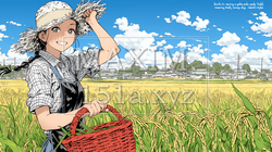 田んぼで農作業をしている女性｜9872252-6818
