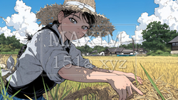 田んぼで農作業をしている女性｜9880178-12708