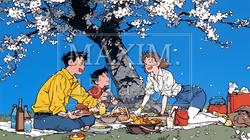 満開の桜の下で仲間たちと花見宴会｜9893557-6259