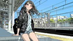 駅のホームで、なかなか来ない電車を待ちくたびれている若い女性｜
