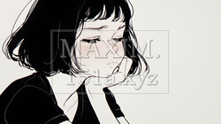 ため息をつく若い女性（シンプルな色使い）｜9908821-6168