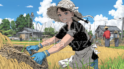 田んぼで農作業をしている女性｜