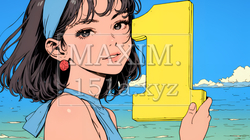 数字の「1」を掲げている若い女性｜9917918-15109