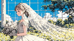白いウェディングドレスを着ている花嫁：ジューンブライド