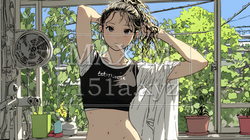ヘアーシャワーの後の濡れ髪の若い女性