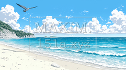 夏の海と空と白い浜辺