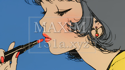 化粧をしている（口紅をつけている）若い女性