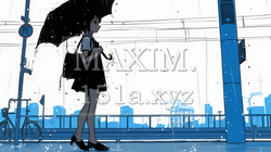 雨の中を歩く女性（シンプルな色使い）｜9989629-16216
