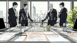 資料を見ながら打ち合わせをする会社員｜オフィスのビジネスミーティングイメージ | 9937313-17201