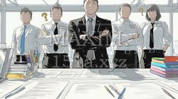 数人のビジネスパーソンが腕組みをして疑問を抱いた顔をしている | 9938616-8582