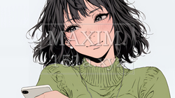 楽しそうにスマホ画面を眺めている若い女性