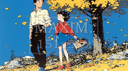 紅葉の小径を仲良く歩く少女と父親｜9960673-5831