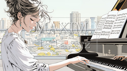 ピアノを弾いている若い女性