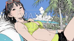 ビーチリゾートを旅行中のビキニ姿の若い女性