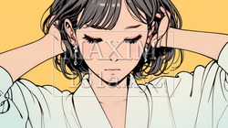 髪をかきあげている（なでている）若い女性｜