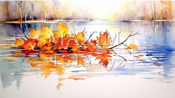 水面から見た紅葉：水彩画 | 9976500-18526