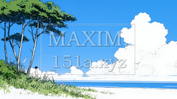 夏のビーチの風景（シンプルな色使い）