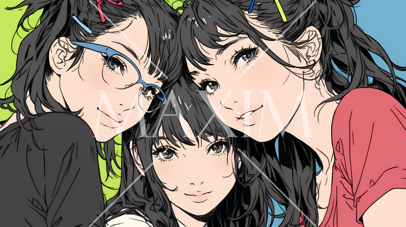 親しい女友達が決めポーズで写真撮影。