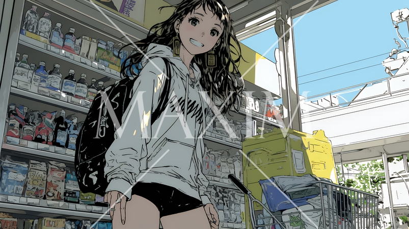 スーパーマーケットで買い物をしている若い女性