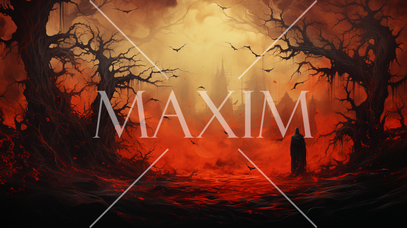 ハロウィンをイメージした古い屋敷の水彩画