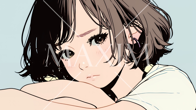 考え事をしている若い女性