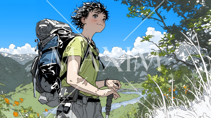 ソロハイキング（ソロ登山）を楽しんでいる若い女性