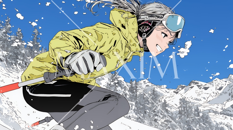 スキーを楽しんでいる若い女性