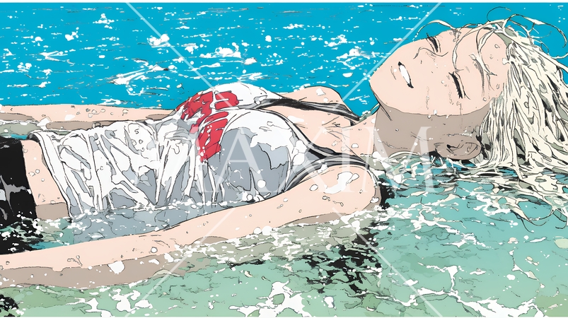 海で泳いでいる若い女性