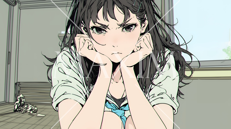 「つまんないの」と不貞腐れている制服を着た女子高生