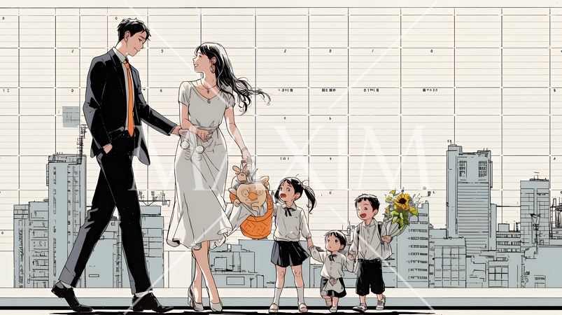 ワーク・ライフ・バランス：ビジネスパーソンが仕事と家庭のバランスをとっている