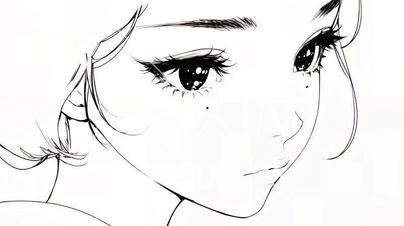 輝く瞳で見つめる好奇心旺盛な若い女性（シンプルな色使い）