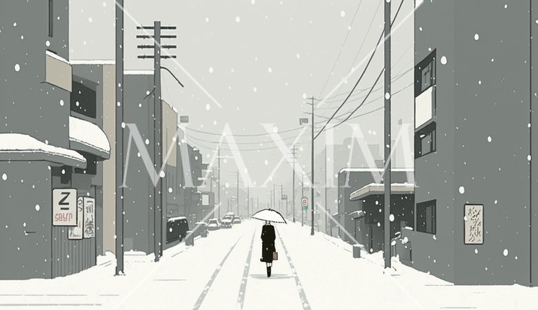 東京の雪の日の朝の静寂