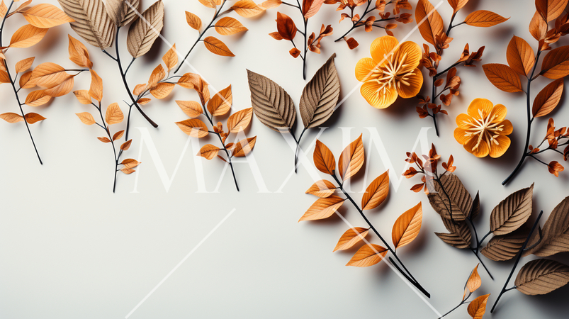 枯れ葉のある美しい秋の自然の白い背景：テキストコピースペースあり