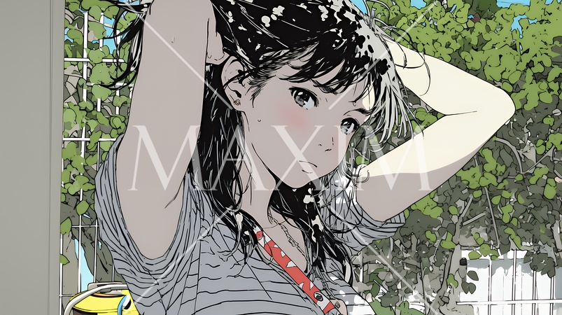 髪をかきあげている（なでている）若い女性