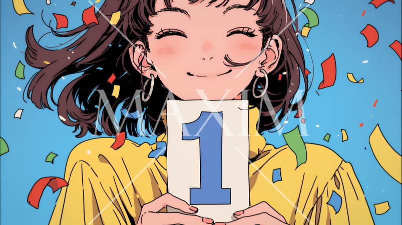 数字の「1」を掲げている若い女性