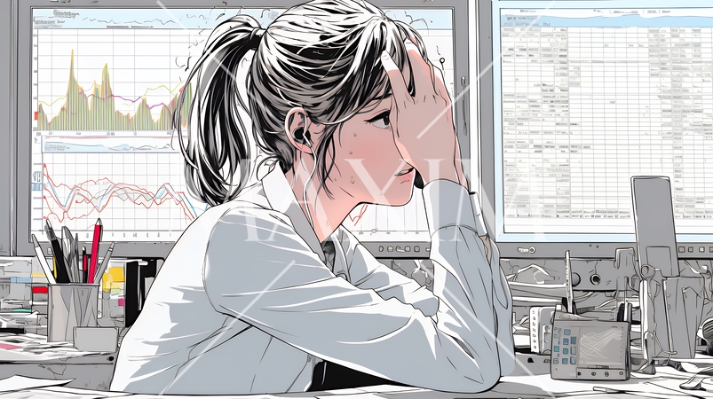 金融市場の急激な変動で頭を抱えている女性
