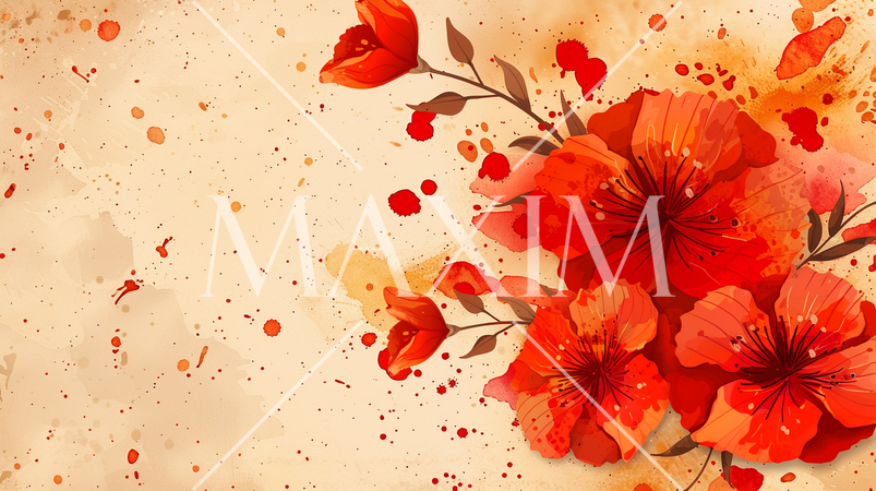 南洋の花のイメージの水彩画のコピースペースのある図柄