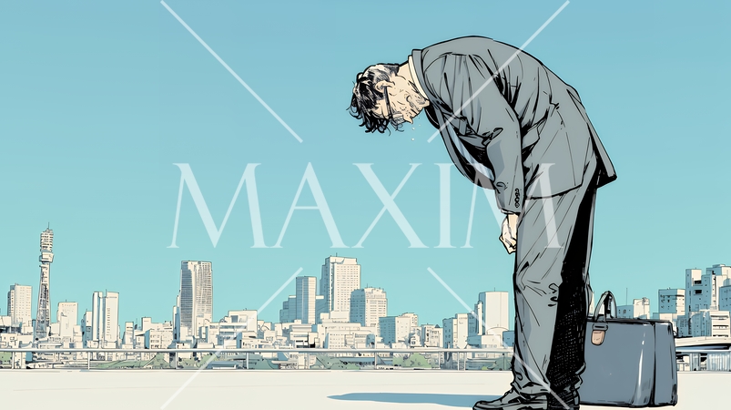 ミスやトラブルを反省してうなだれるビジネスマン｜落ち込む会社員のビジネスイメージイラスト