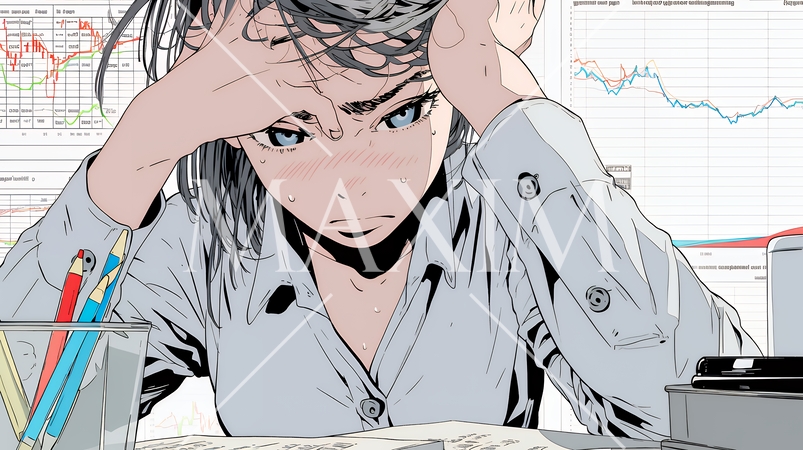 金融市場の急激な変動で頭を抱えている女性