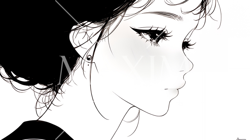 輝く瞳で見つめる好奇心旺盛な若い女性（シンプルな色使い）