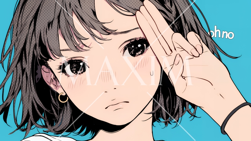 額に手を当てて「困ったな」ポーズをしている若い女性