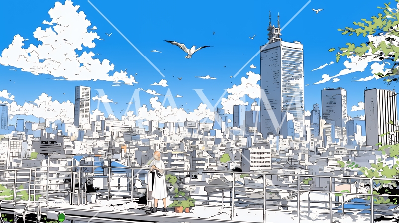 都市の町並みと青空