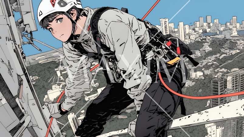 高所で作業をしている男性作業員