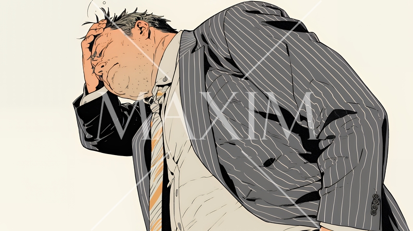 ミスやトラブルを反省してうなだれるビジネスマン｜落ち込む会社員のビジネスイメージイラスト