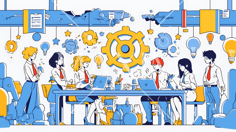 人材育成と社員研修のビジネスコンセプト｜学び成長するビジネスパーソンのイラスト素材