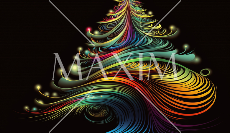 ネオンカラーのクリスマスツリーのラインアート