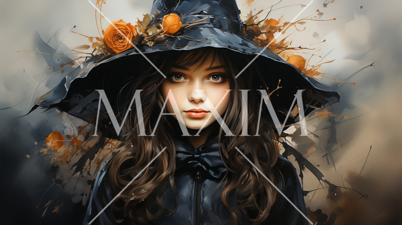 ハロウィンをイメージした若い女性魔女の水彩画