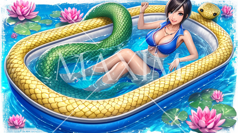 蛇型プールに入っている色っぽい女性